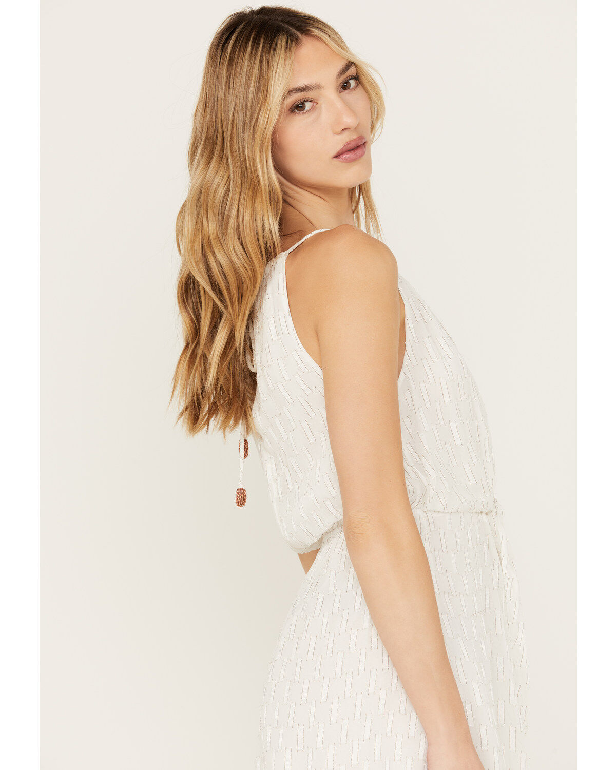 Image #3 - Idyllwind Women's Gladiolus Metallic Slip Tie Front Mini Dress, Ivory, hi-res