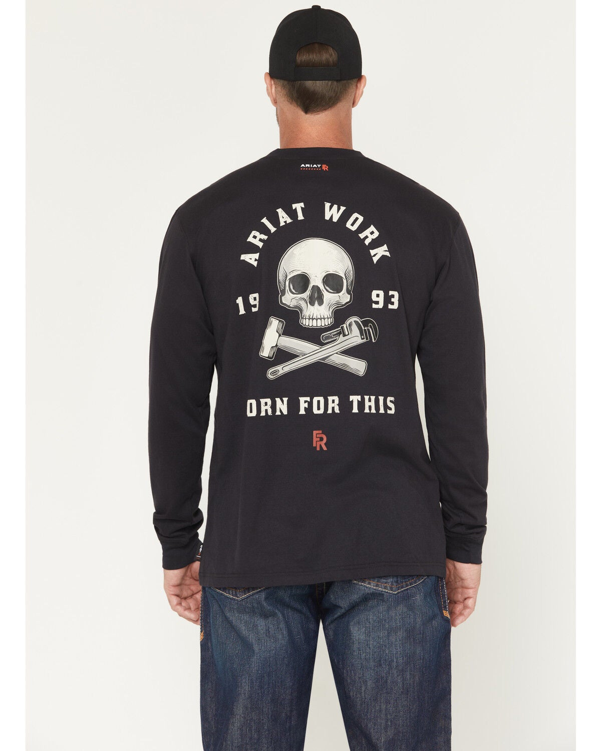 Image #2 - Ariat Men's FR Air Skull Long Sleeve Graphic Work Shirt, Black, hi-res