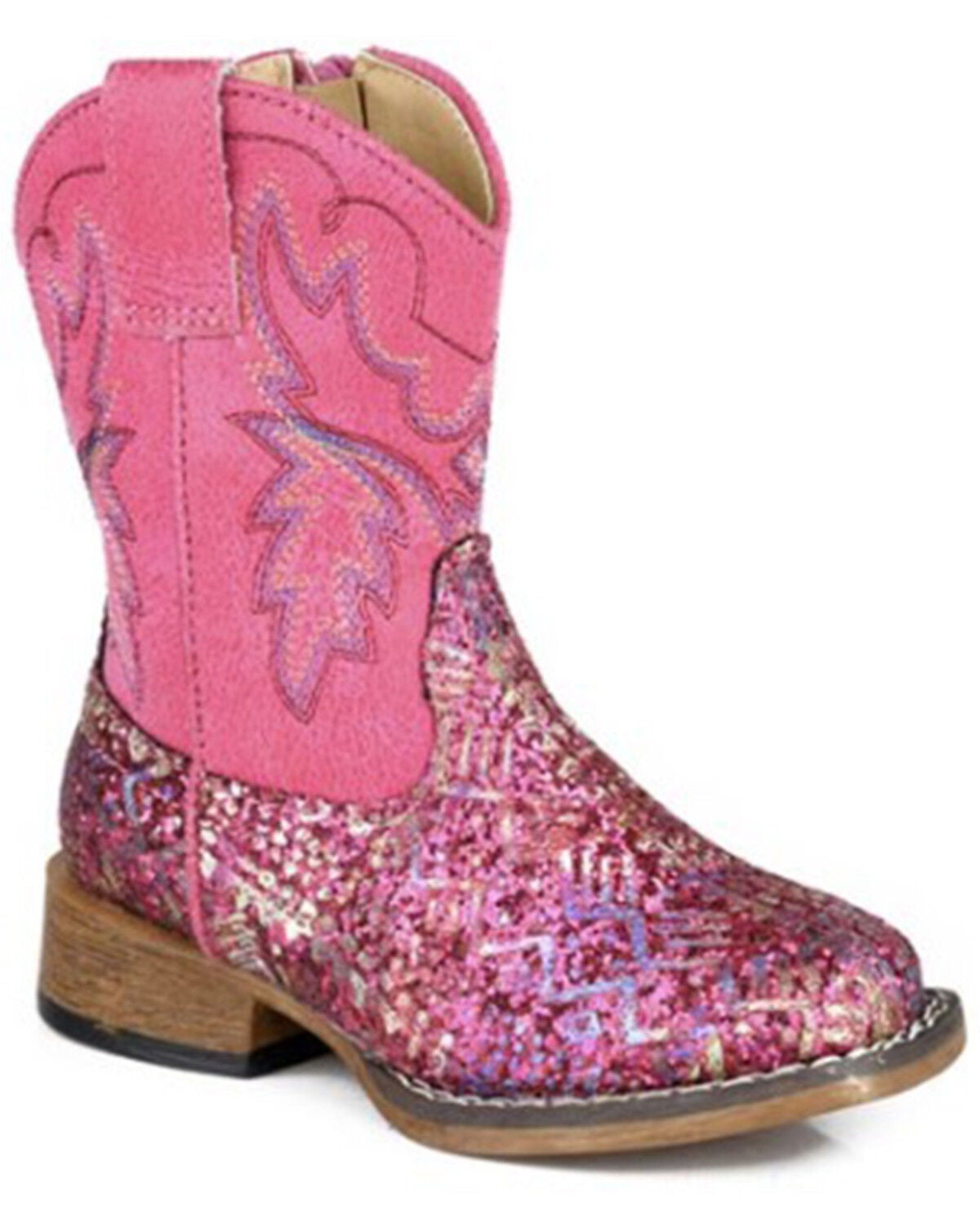 Roper Toddler Girls' Glitter Southwestern II Western Boots - Broad Square Toe, Pink, hi-res
