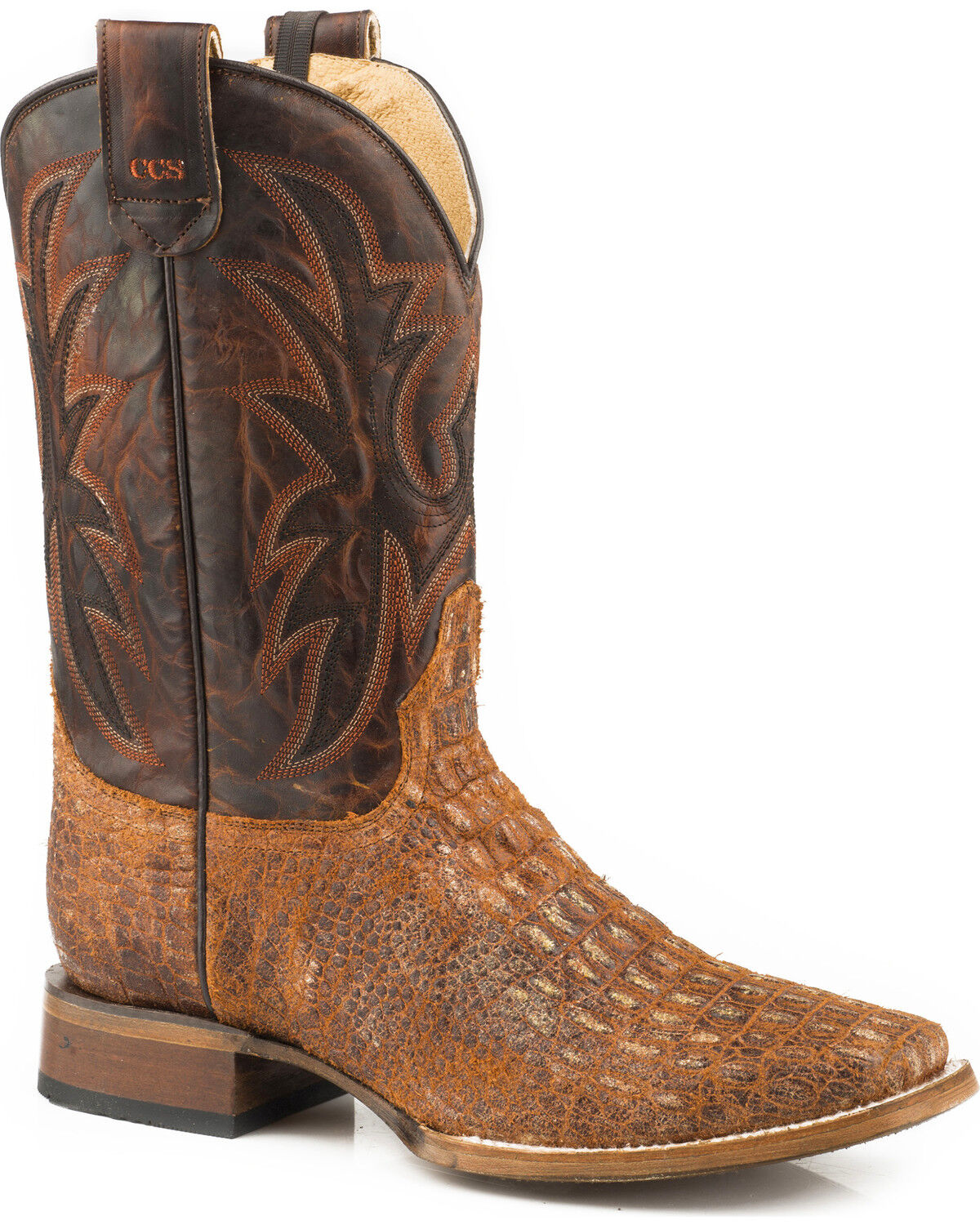 Image #1 - Roper Men's Pierce Embossed Caiman Sidewinder Concealed Carry System Western Boots - Broad Square Toe, Brown, hi-res
