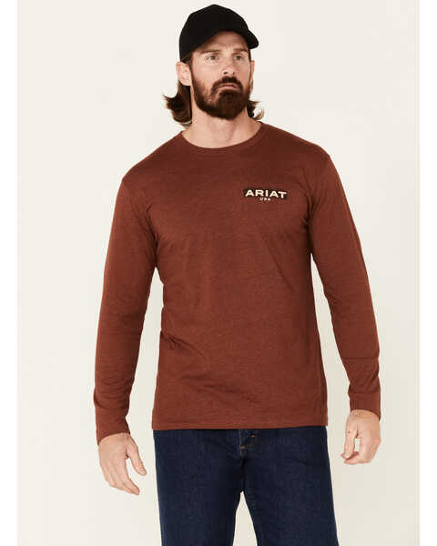 Ariat Men's Heather Rust Land Logo Long Sleeve T-Shirt , Rust Copper, hi-res