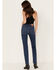 Image #3 - Levi's Women's 724 Dark Wash High Rise Distressed Straight Jeans, Blue, hi-res