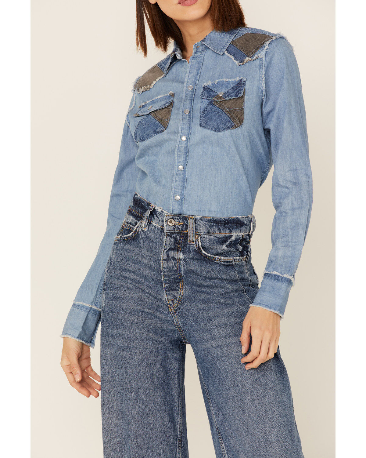 Image #3 - Kimes Ranch Women's KC Patched Denim Western Shirt, Indigo, hi-res