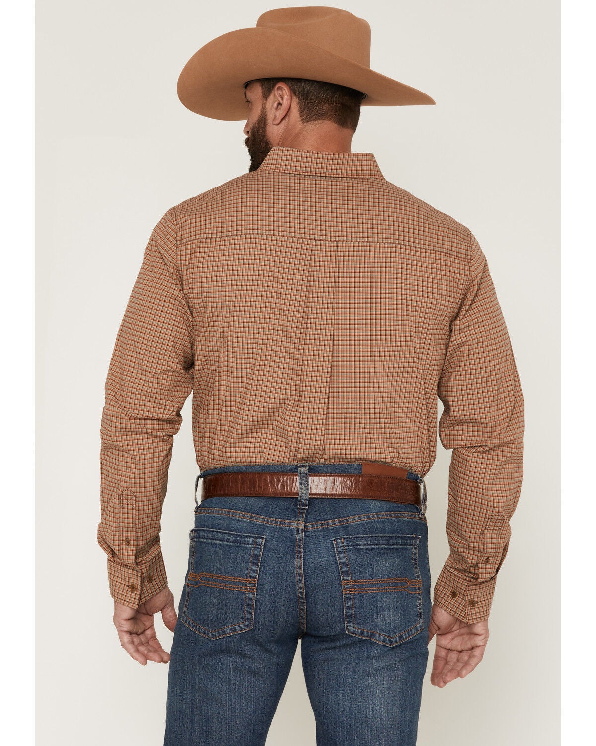 Image #4 - Cody James Men's Fold Nugget Plaid Print Long Sleeve Button-Down Stretch Western Shirt, Tan, hi-res