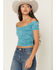Image #2 - Fornia Women's Ruching Solid Short Sleeve Tee, Blue, hi-res