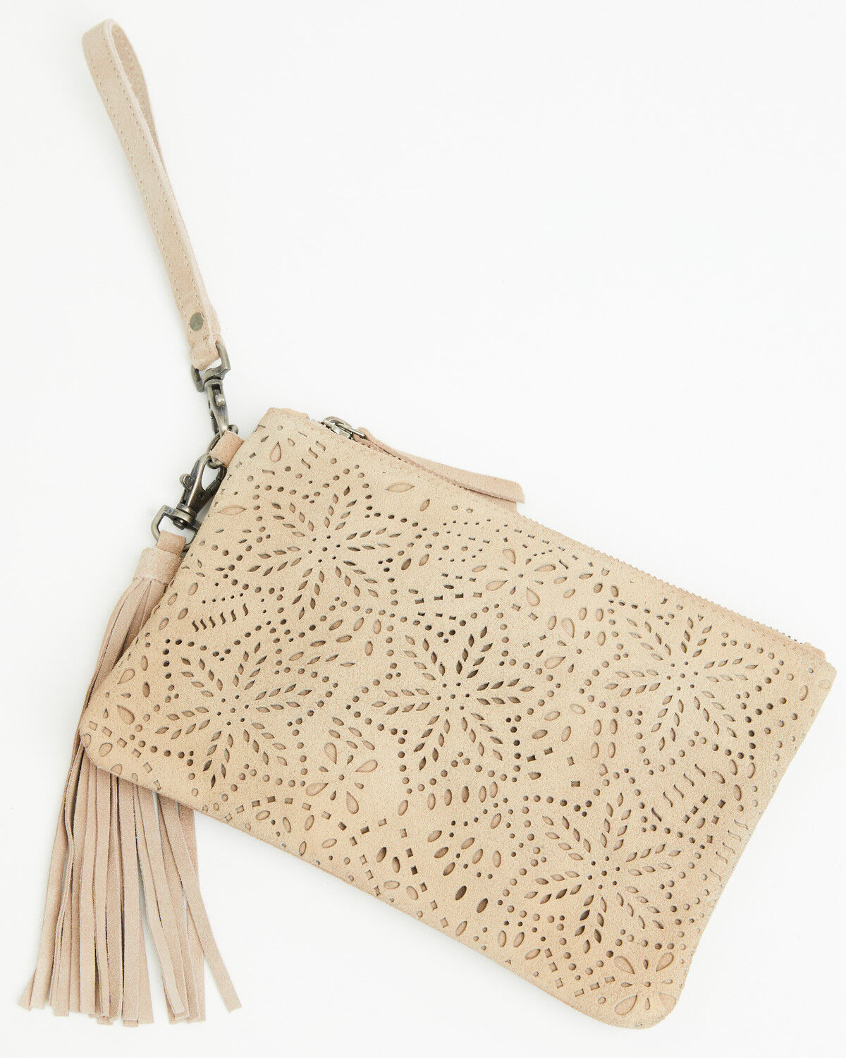 Image #2 - Shyanne Women's Avenly Floral Perforated Suede Wristlet Clutch, Tan, hi-res