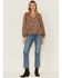 Very J Women's Cocoa Floral Print V-Neck Baby Doll Top, Brown, hi-res
