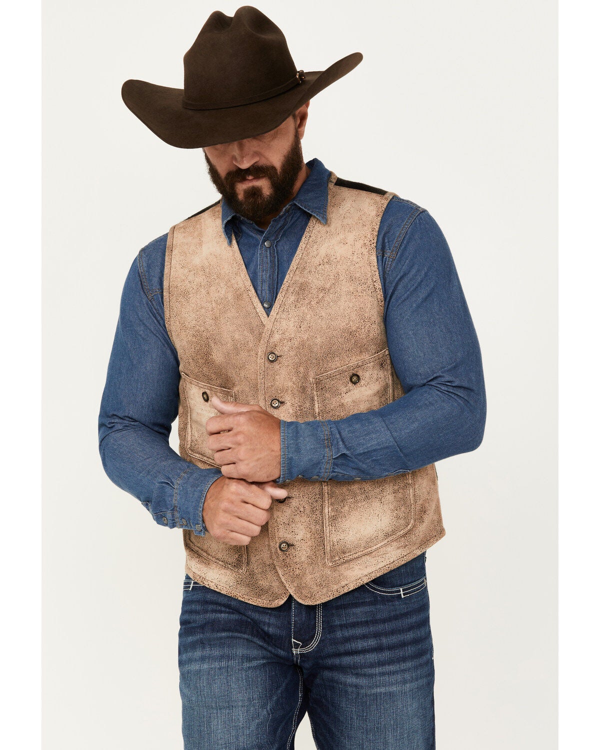 Cody James Men's White Buffalo Suede Vest, Tan, hi-res