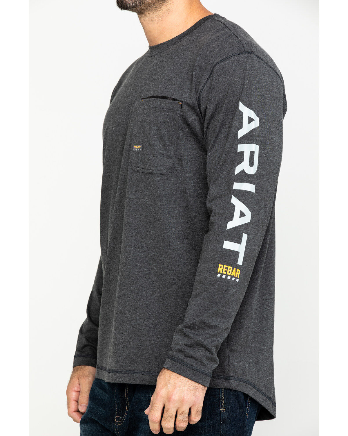 Image #4 - Ariat Men's Rebar Workman Logo Long Sleeve Work Shirt, Charcoal, hi-res