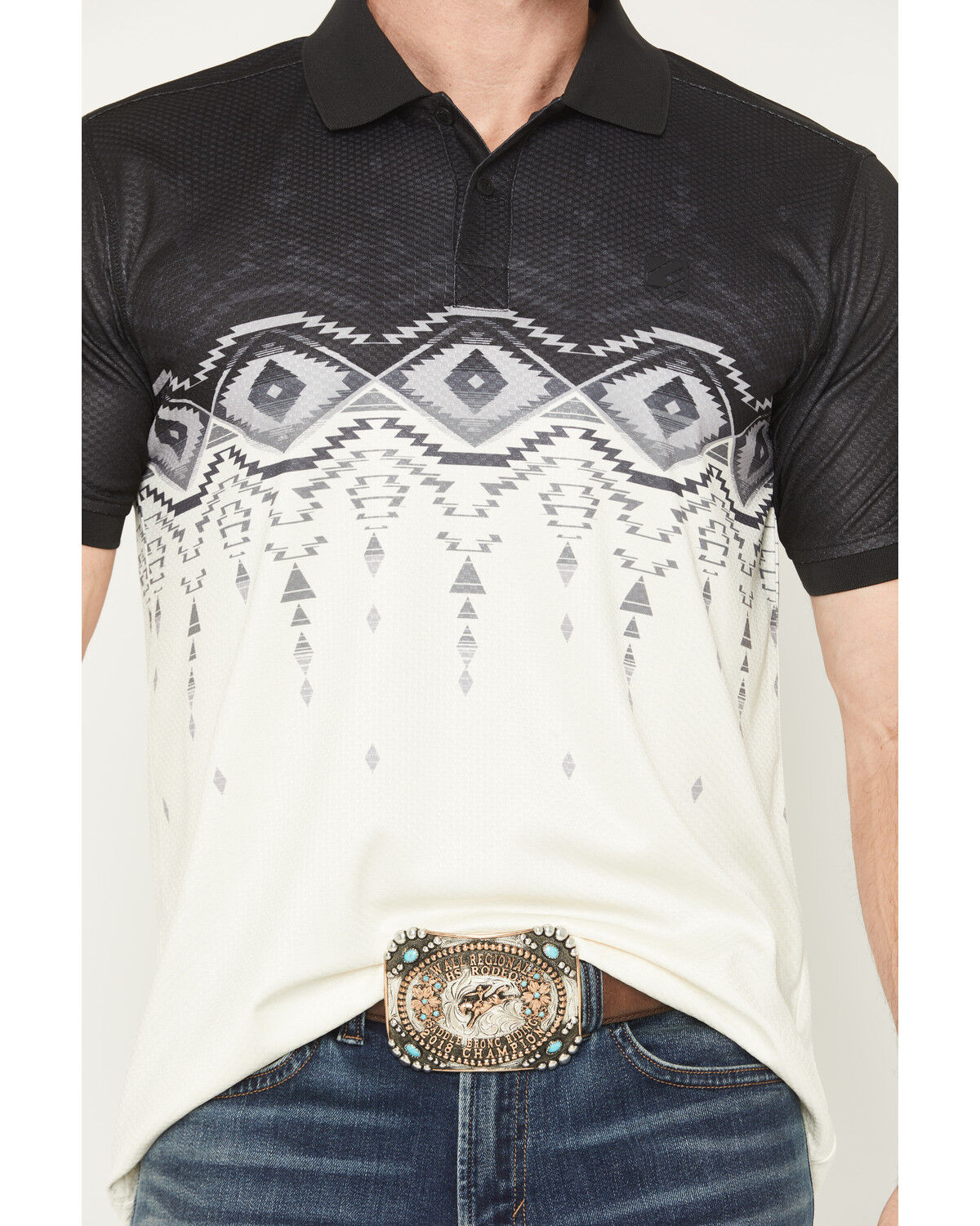 Image #3 - RANK 45® Men's Elko Southwestern Border Print Short Sleeve Button-Down Polo Shirt, Black, hi-res