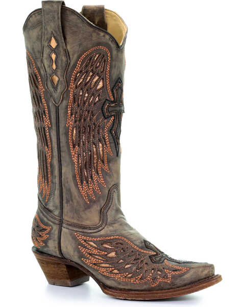 Image #1 - Corral Women's Sand Wings & Cross Inlay Cowgirl Boots - Snip Toe , , hi-res