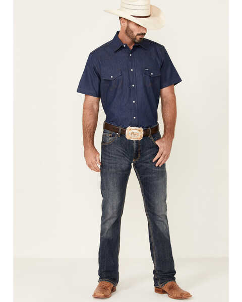 Image #2 - Wrangler Men's Solid Twill Short Sleeve Work Shirt, Indigo, hi-res
