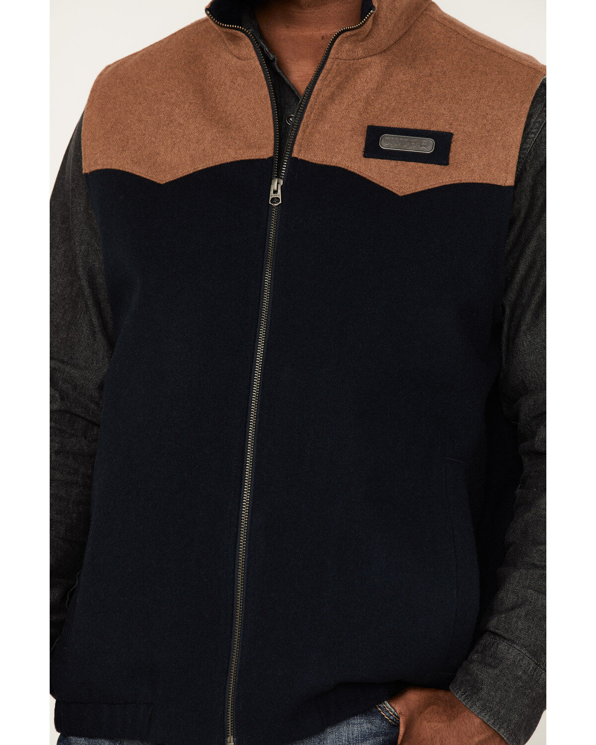 Image #3 - Cinch Men's Solid Color-Block Concealed Carry Zip-Front Wool Vest, Navy, hi-res