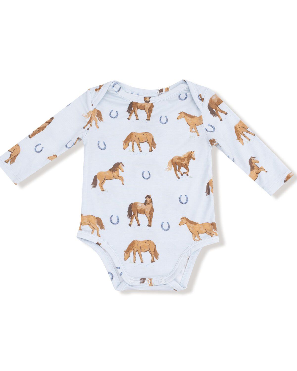 Image #1 - Angel Dear Infant Boys' Horse Print Long Sleeve Onesie, Blue, hi-res