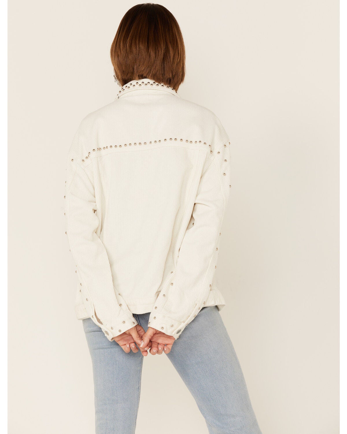 Women's Pol White Corduroy Studded Shirt Jacket