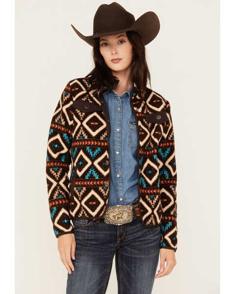 Powder River Outfitters Women's Southwestern Print Berber Jacket , Brown, hi-res