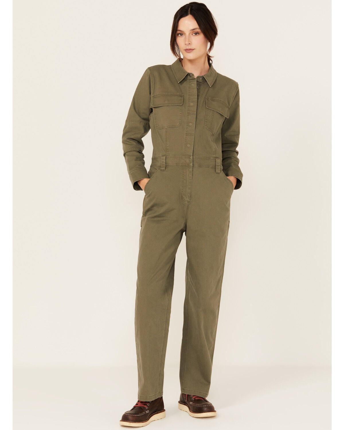 Lucky Brand Workwear Women's Twill Coveralls, Olive, hi-res