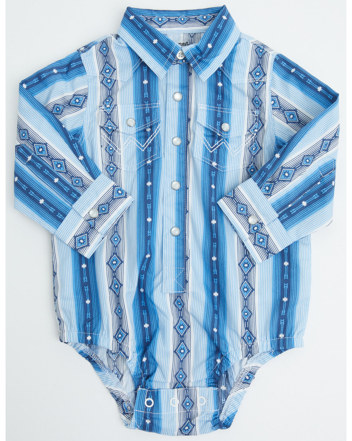 Image #1 - Wrangler Infant Boys' Southwestern Striped Long Sleeve Pearl Snap Onesie, , hi-res