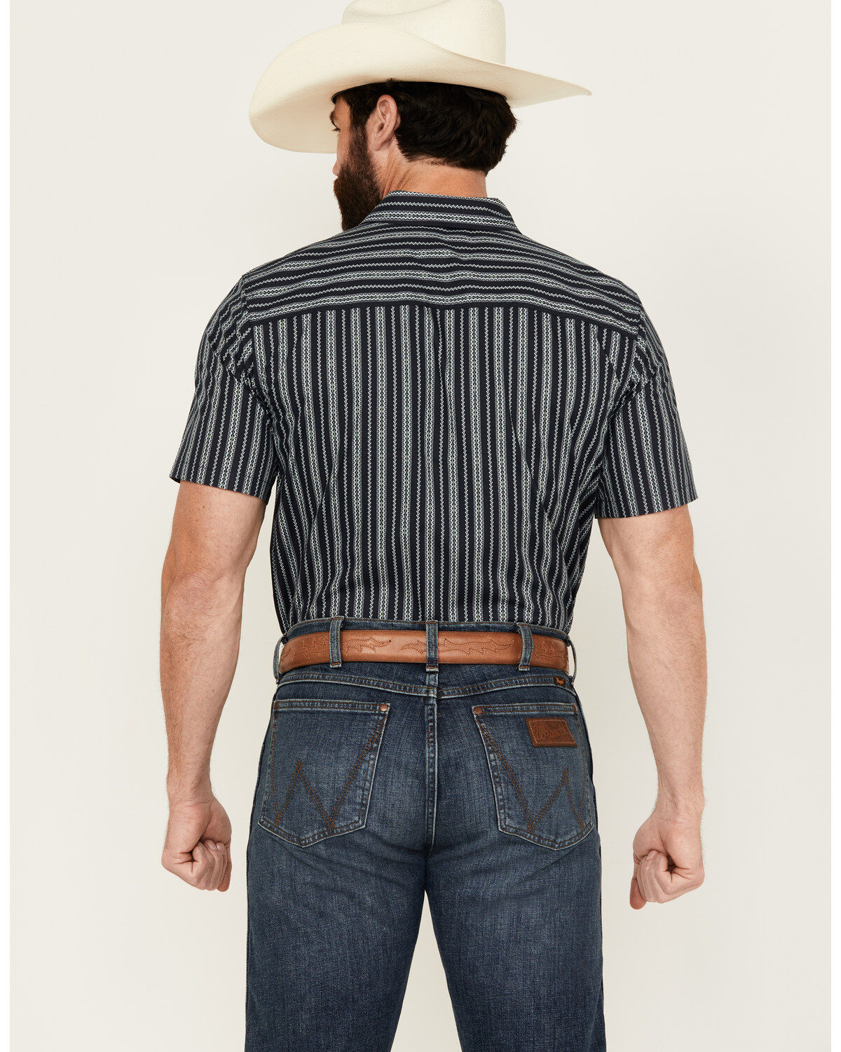 Image #4 - Gibson Trading Co Men's Scratch Stripe Short Sleeve Button-Down Western Shirt, Navy, hi-res