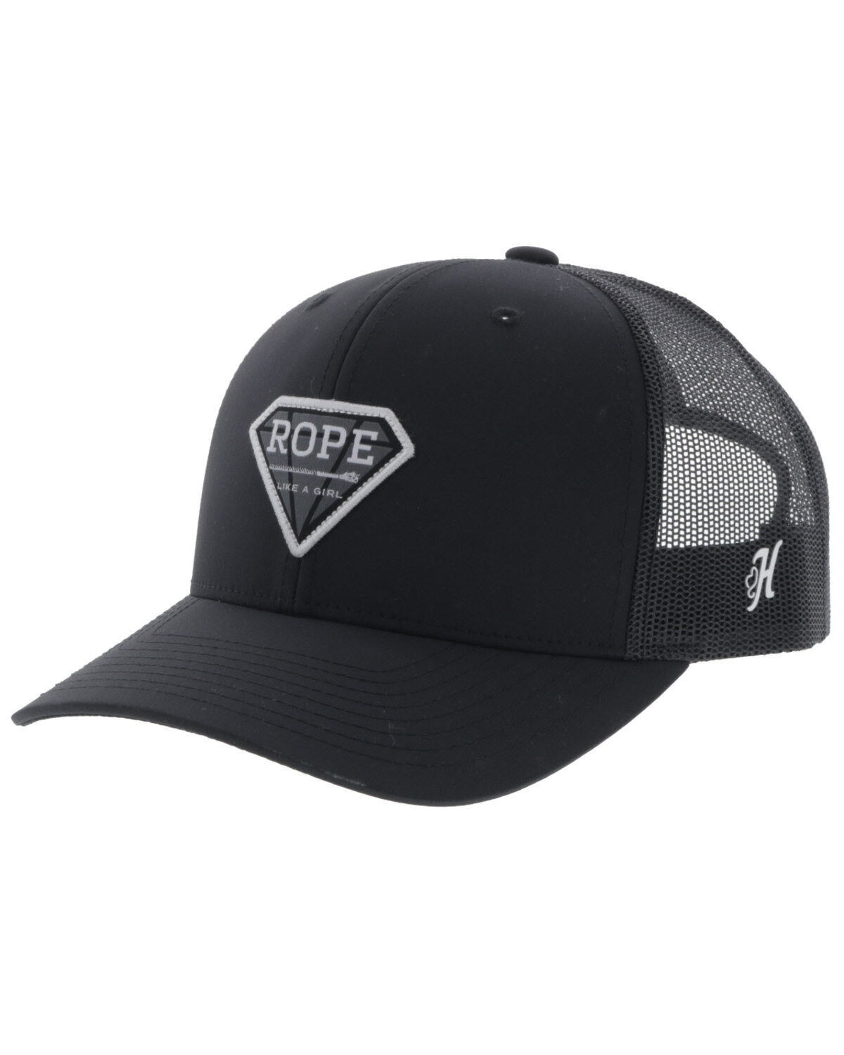 Image #1 - Hooey Women's Rope Like A Girl Diamond Patch Trucker Cap, Black, hi-res