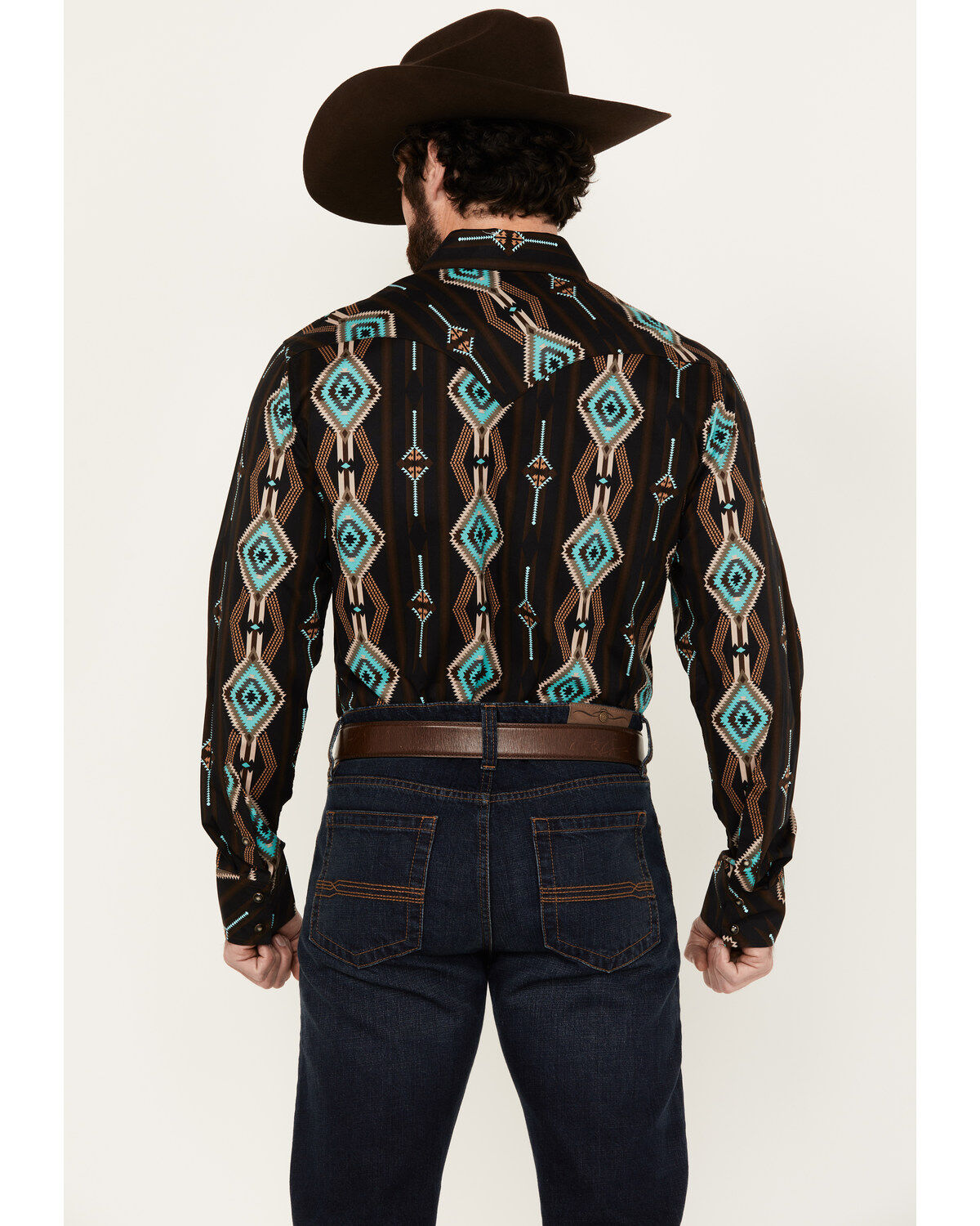 Image #4 - Rock & Roll Denim Men's Southwestern Print Long Sleeve Snap Stretch Western Shirt, Black, hi-res