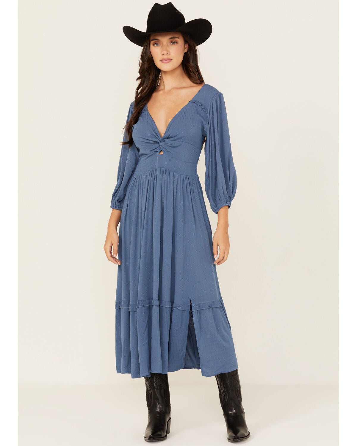 Wild Moss Women's Knot Front Midi Dress, Teal, hi-res