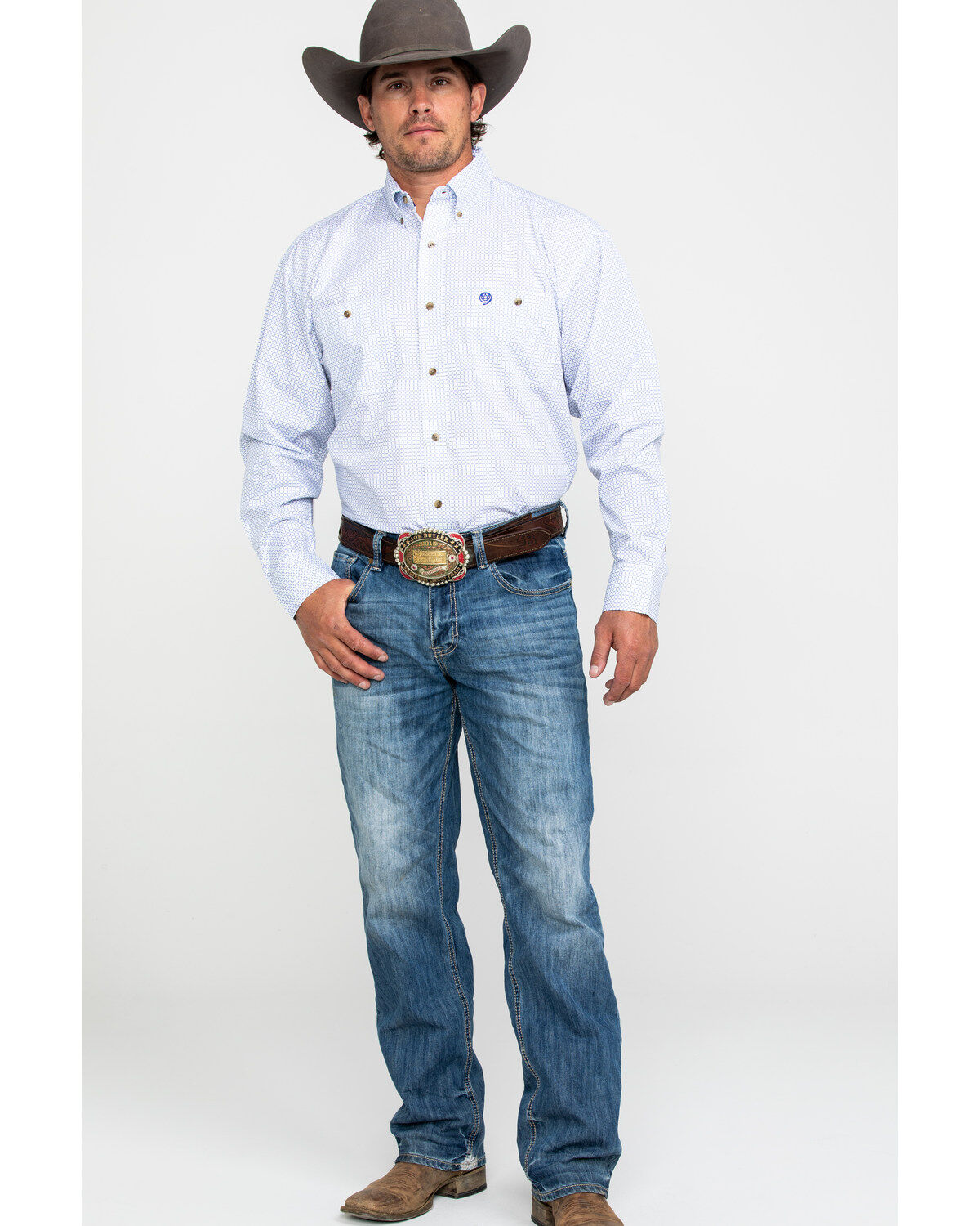 Image #6 - George Strait by Wrangler Men's White Geo Print Long Sleeve Western Shirt, White, hi-res
