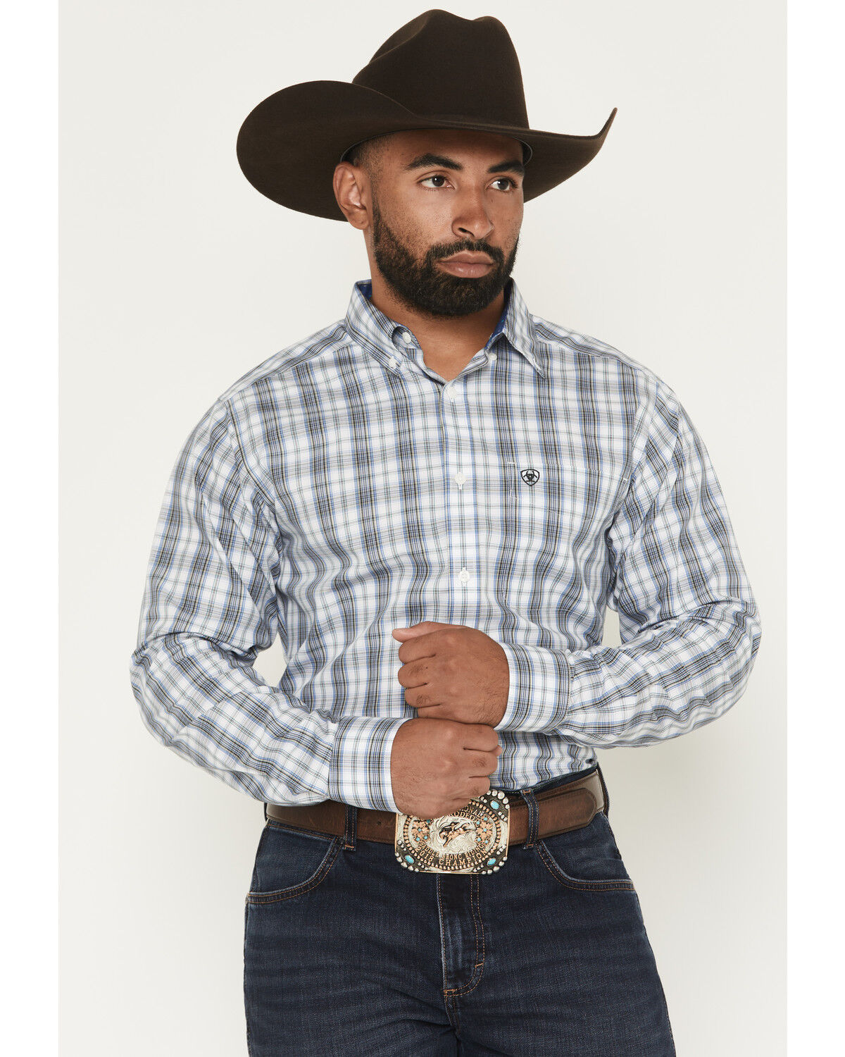 Image #1 - Ariat Men's Cody Plaid Print Long Sleeve Button-Down Western Shirt, White, hi-res