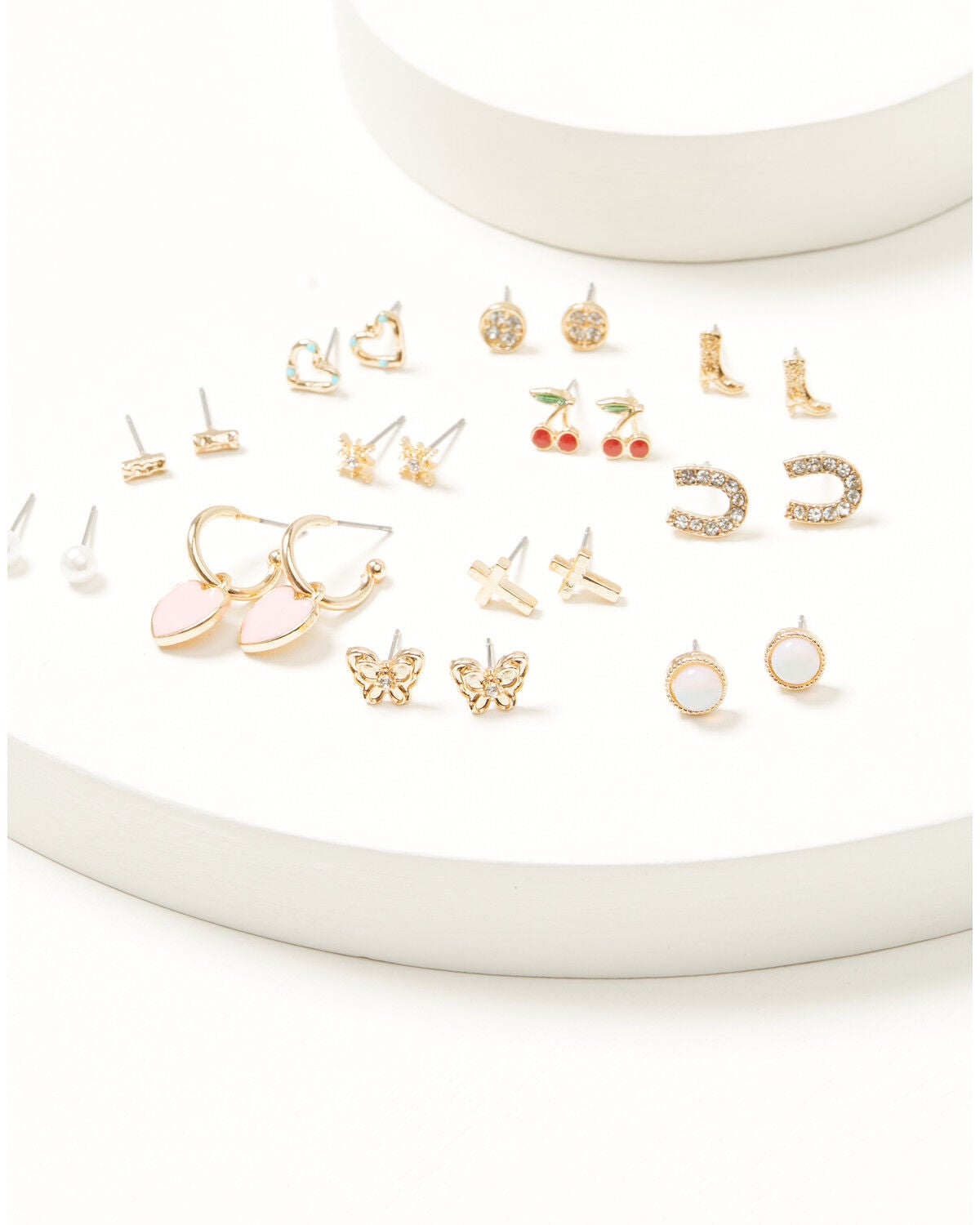 Image #1 - Shyanne Women's Heart And Cherry Earing Set - 12 Piece, Gold, hi-res