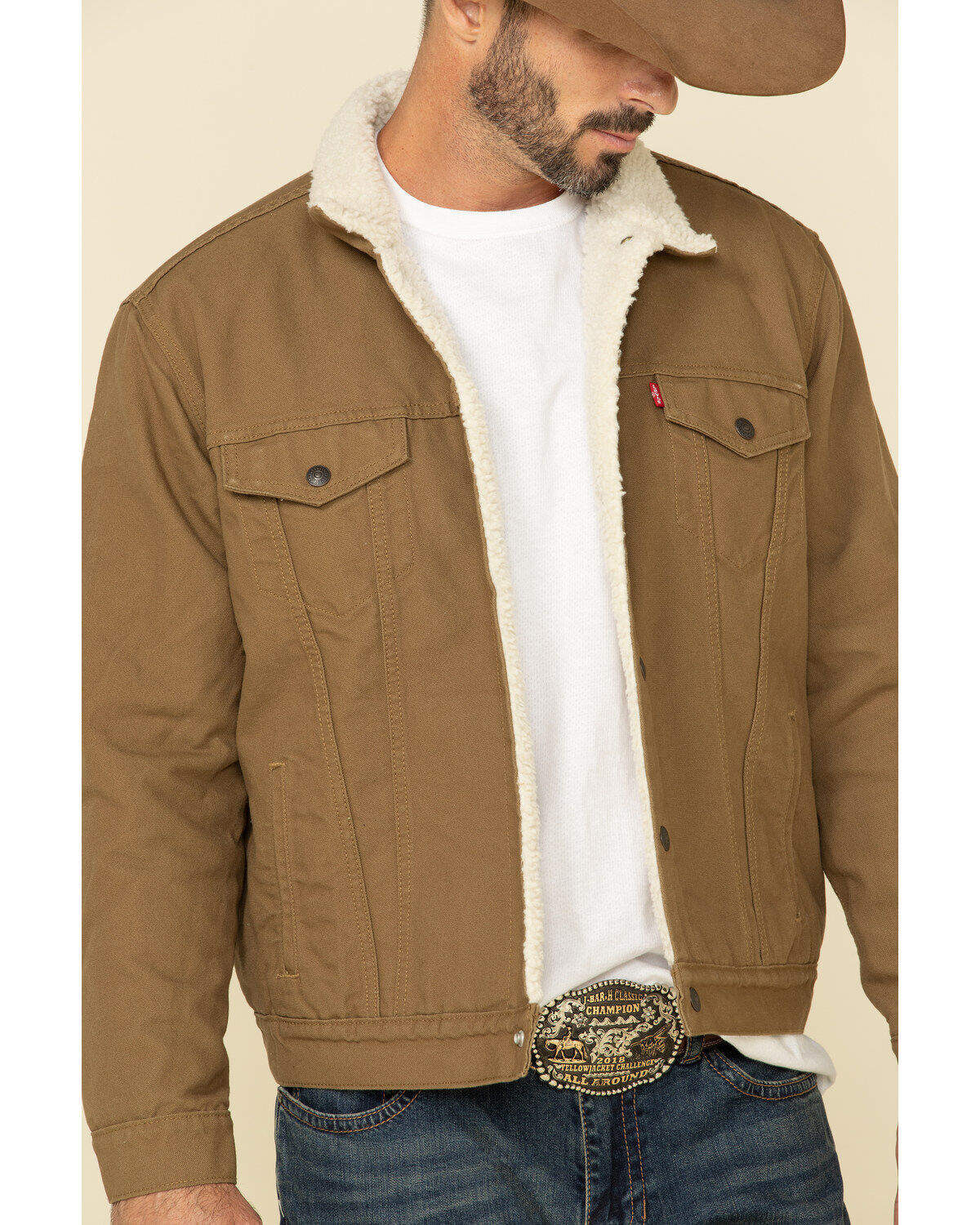 Image #4 - Levi's Men's Tan Sherpa Lined Trucker Jacket, Tan, hi-res