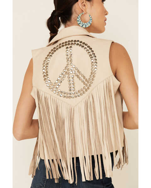 Understated Leather Women's Leather Peace Zip-Front Vest, Cream, hi-res