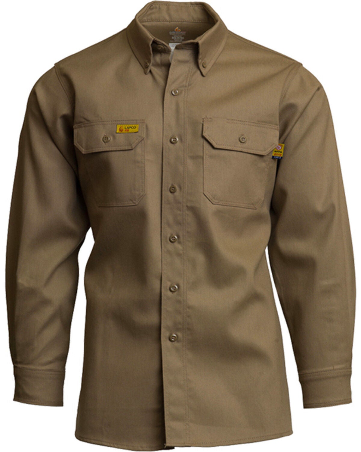 Lapco Men's Solid FR Long Sleeve Button Down Uniform Work Shirt, Beige/khaki, hi-res