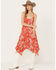 Image #1 - Wild Moss Women's Floral and Paisley Print Hanky Hem Midi Dress, Red, hi-res