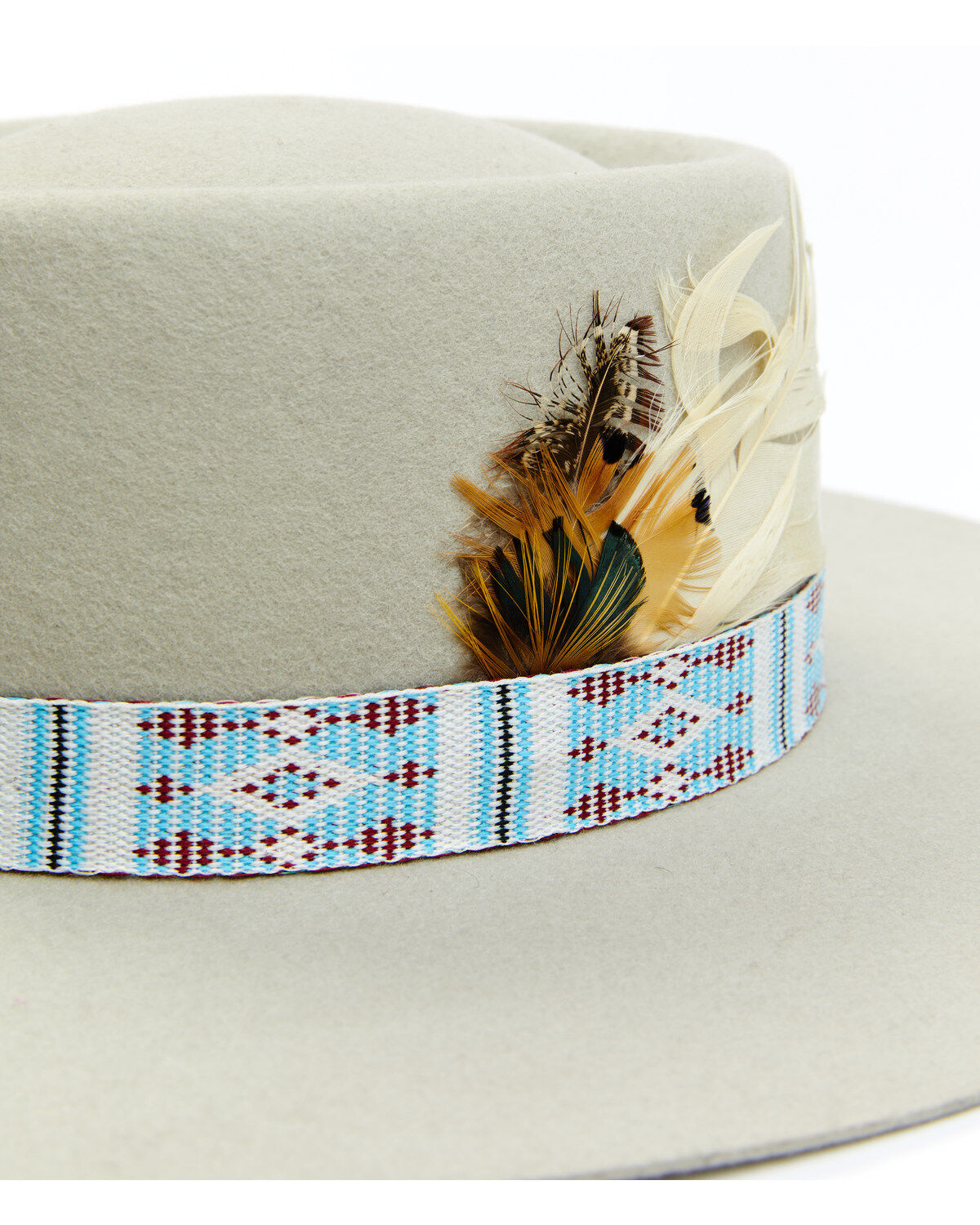 Image #2 - Shyanne Women's Wool Felt Southwestern Jacquard Ribbon Feather Western Hat, Grey, hi-res