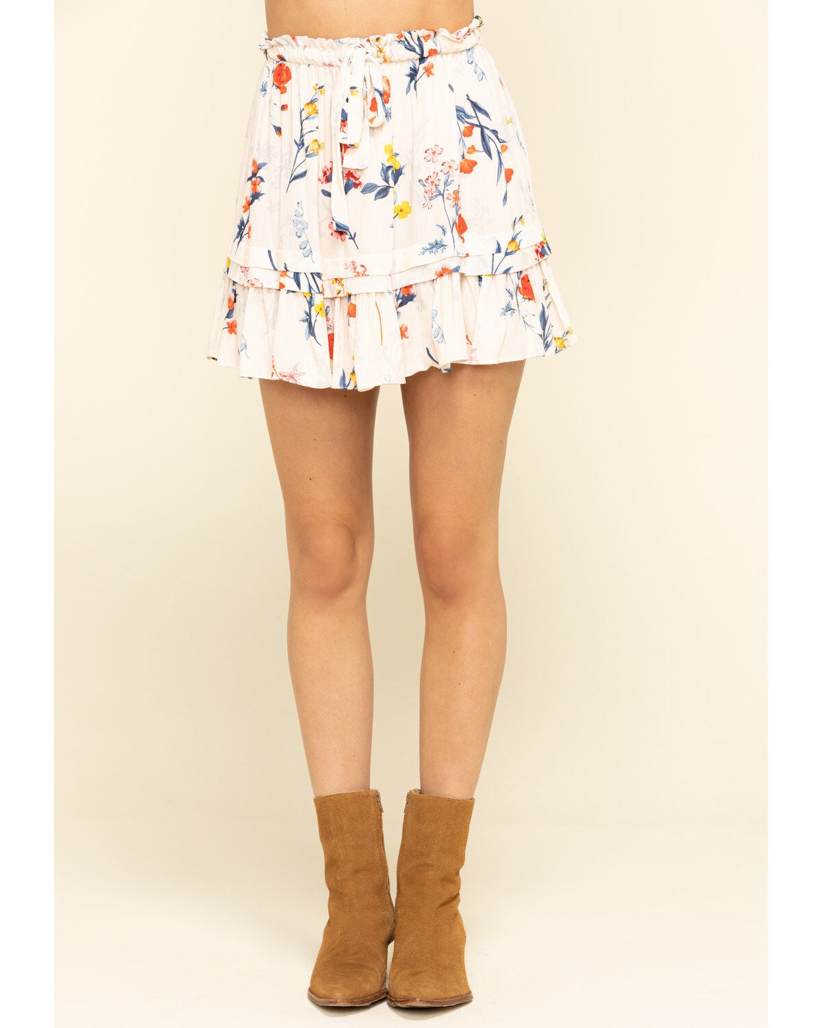 Image #1 - Miss Me Women's Cream Floral Tiered Ruffle Mini Skirt , , hi-res