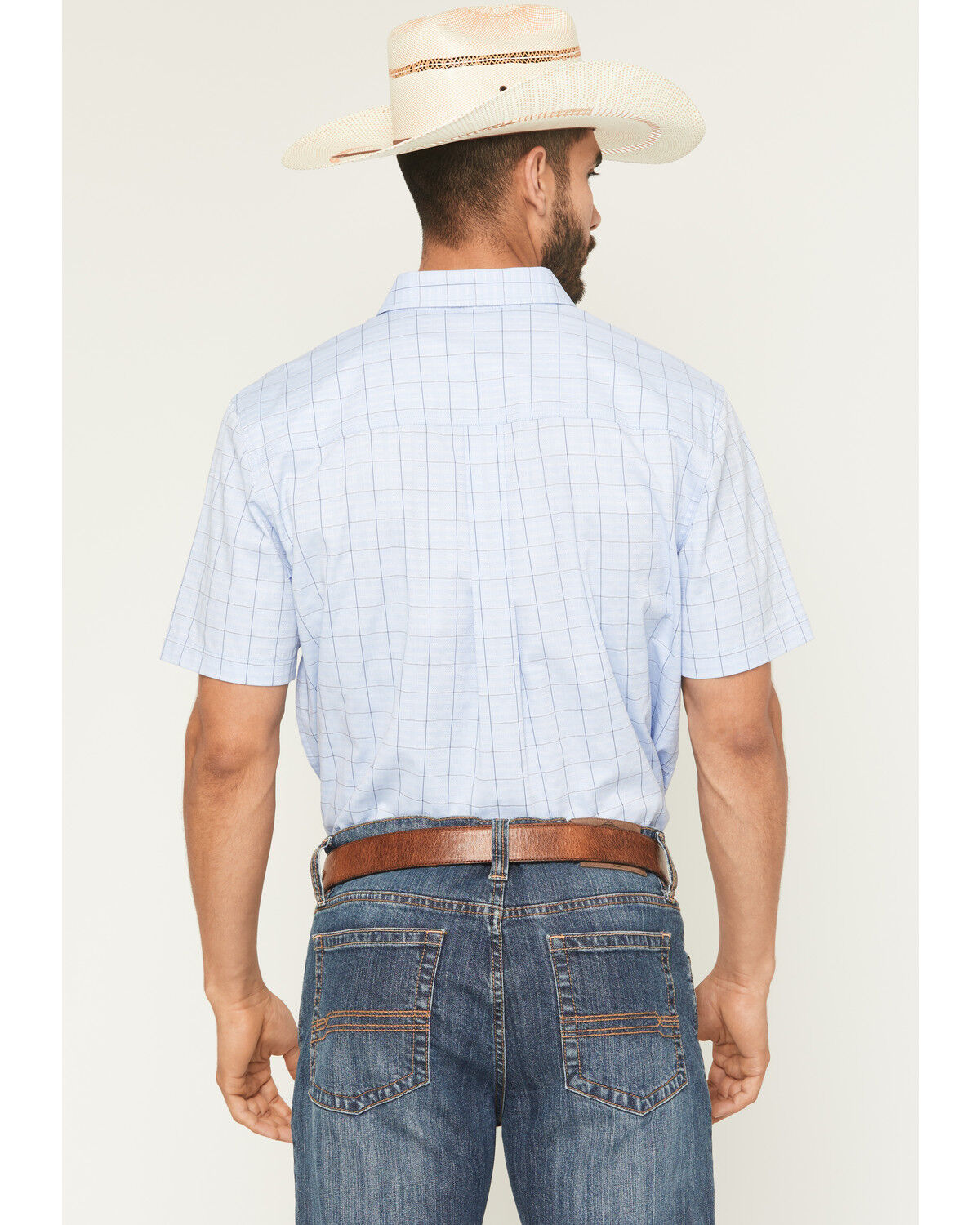 Image #4 - RANK 45® Men's Trailblazer Short Sleeve Button-Down Plaid Stretch Western Shirt, Light Blue, hi-res