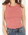 Image #3 - Cleo + Wolf Women's Crochet Stitched Rib Knit Tank Top, Dark Pink, hi-res