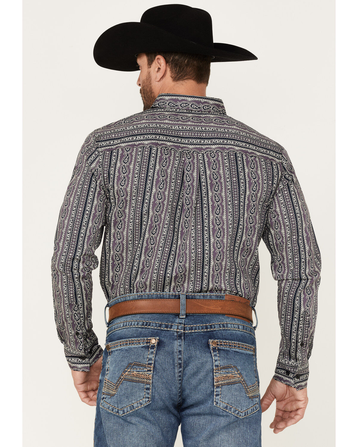 Image #4 - Cody James Men's Marsh Paisley Print Button Down Western Shirt, Purple, hi-res