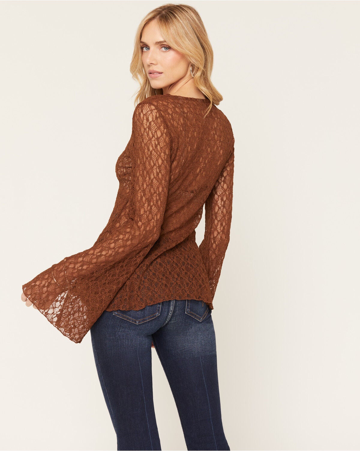 Image #4 - Shyanne Women's Lace Knit Long Sleeve Top, Bark, hi-res