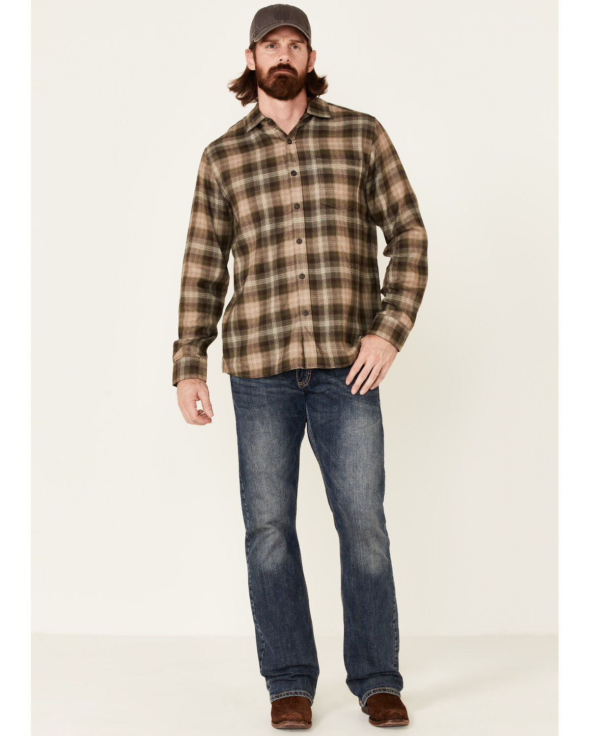 Image #2 - North River Men's Performance Plaid Long Sleeve Button-Down Western Shirt, Forest Green, hi-res