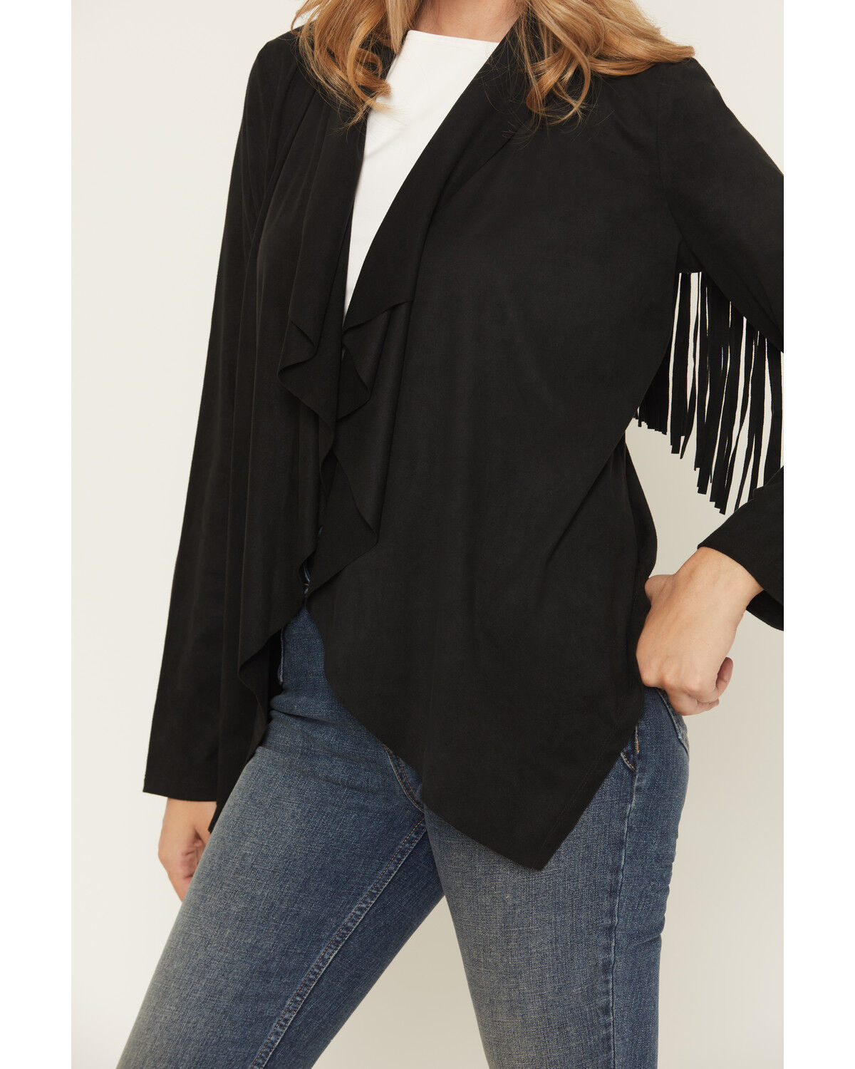 Image #3 - Shyanne Women's Cascade Front Fringe Faux Suede Fringe Jacket, Black, hi-res