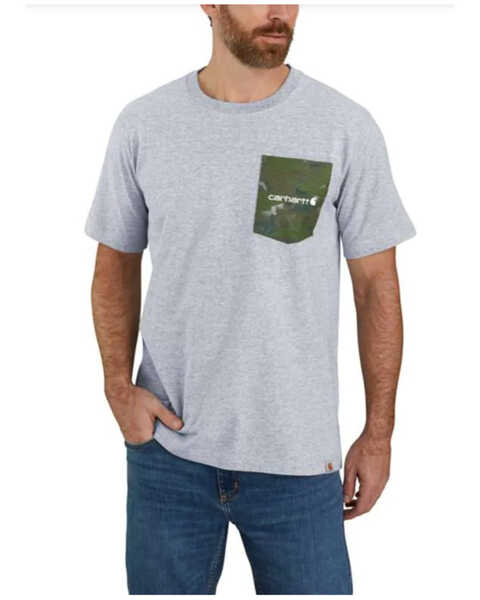 Carhartt Men's Camo Logo Heather Gray Graphic Heavyweight Short Sleeve Work T-Shirt , Grey, hi-res