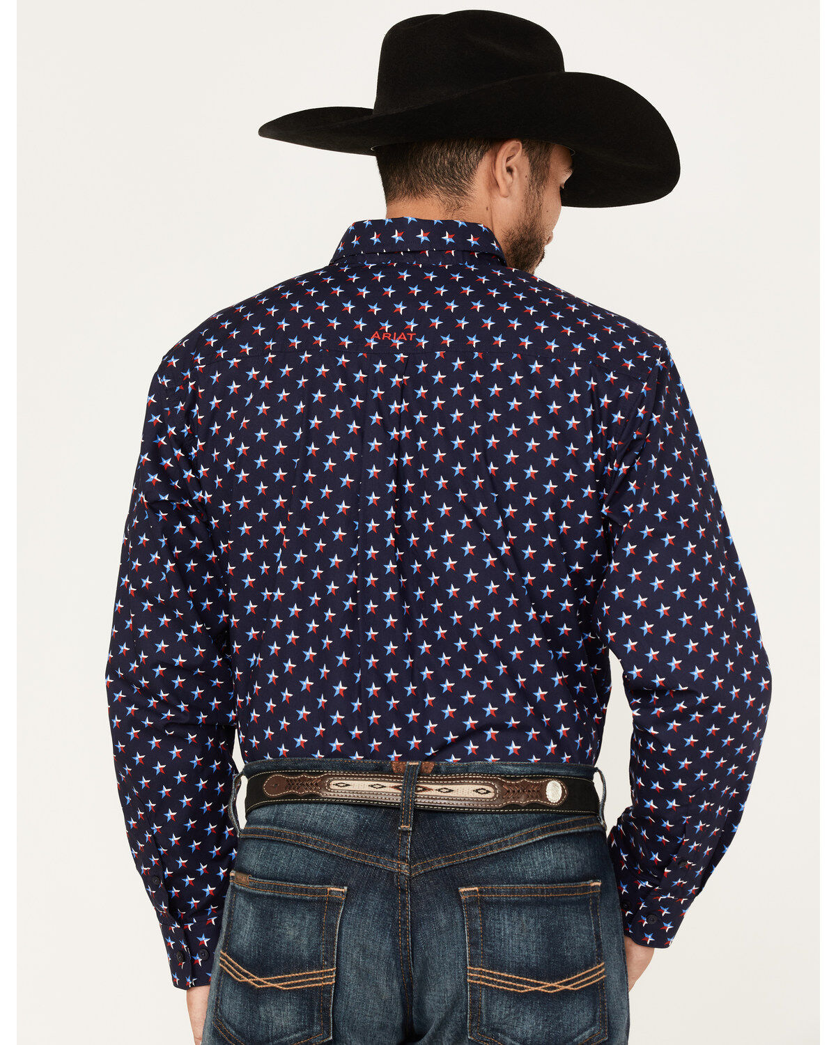 Image #4 - Ariat Men's Nossen Texas Star Print Button-Down Western Shirt, Navy, hi-res