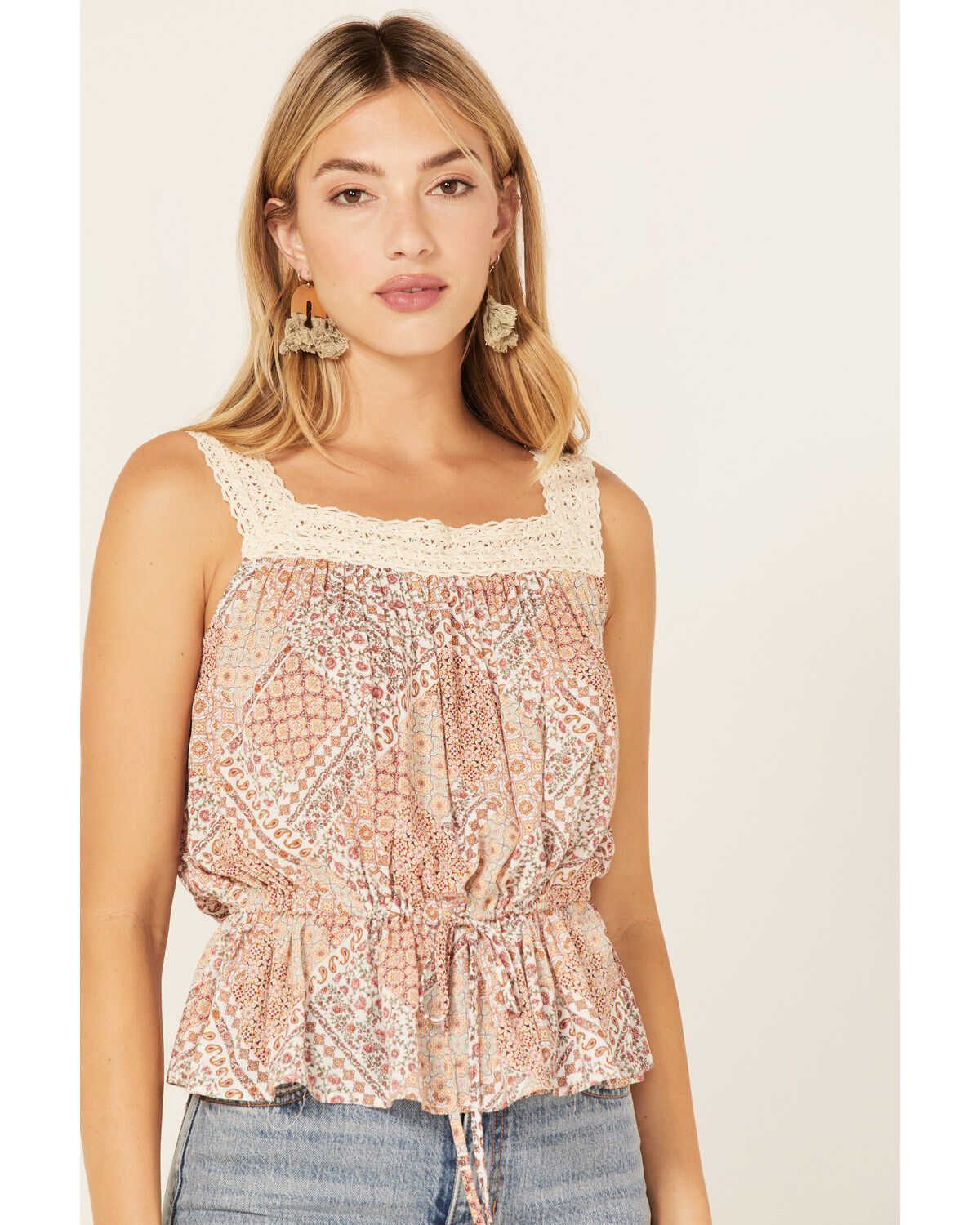 Image #2 - Wild Moss Women's Floral Paisley Patchwork Crochet Tank Top, , hi-res