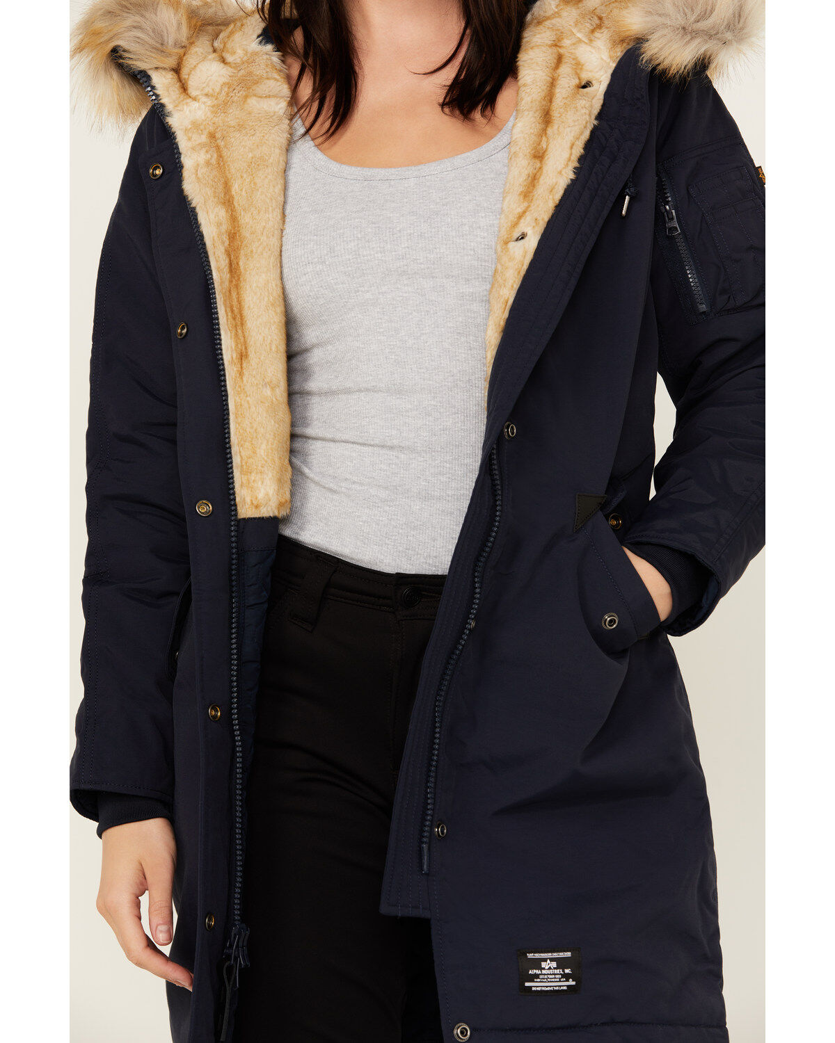Image #3 - Alpha Industries Women's Elyse Gen II Hooded Parka, Navy, hi-res