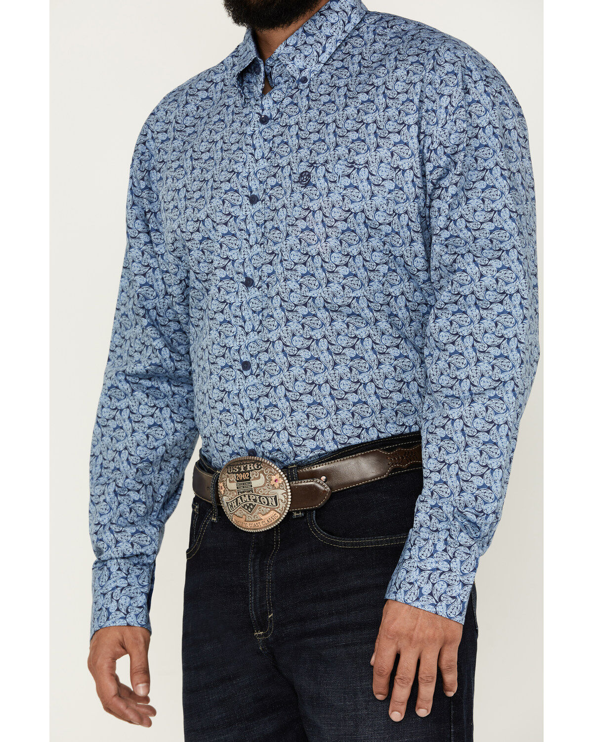 Image #3 - George Strait by Wrangler Men's Paisley Print Long Sleeve Button-Down Western Shirt, Blue, hi-res