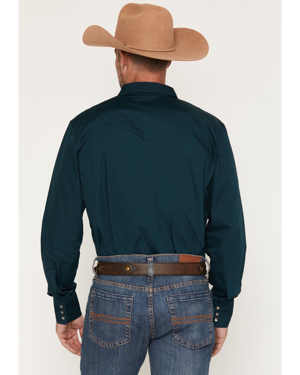 Image #4 - Gibson Trading Co Men's Basic Solid Long Sleeve Pearl Snap Western Shirt - Tall, Dark Teal, hi-res