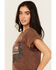 Image #2 - Cleo + Wolf Women's Off Rolled Sleeve Cropped Graphic Tee, Brown, hi-res