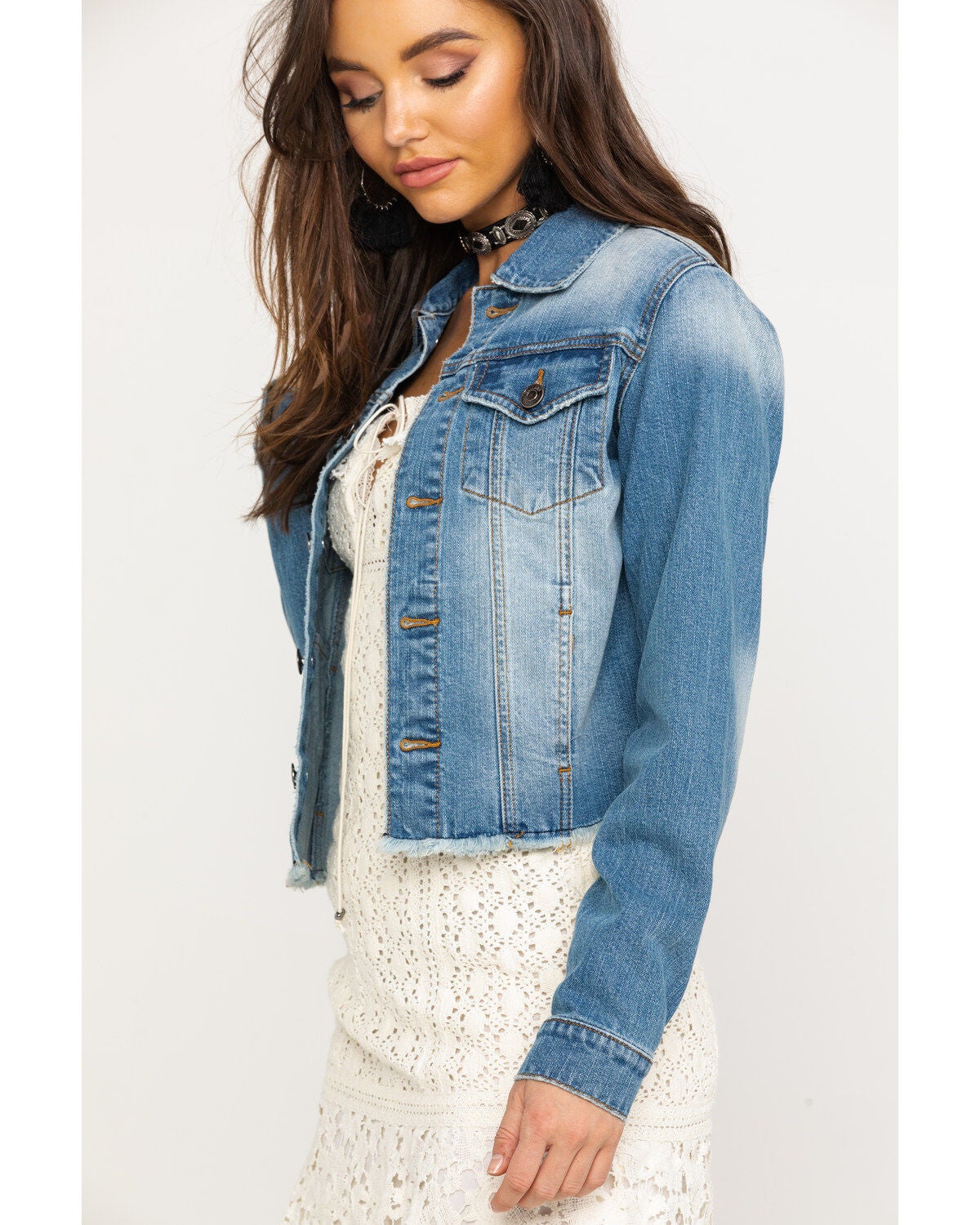 distressed cropped denim jacket black