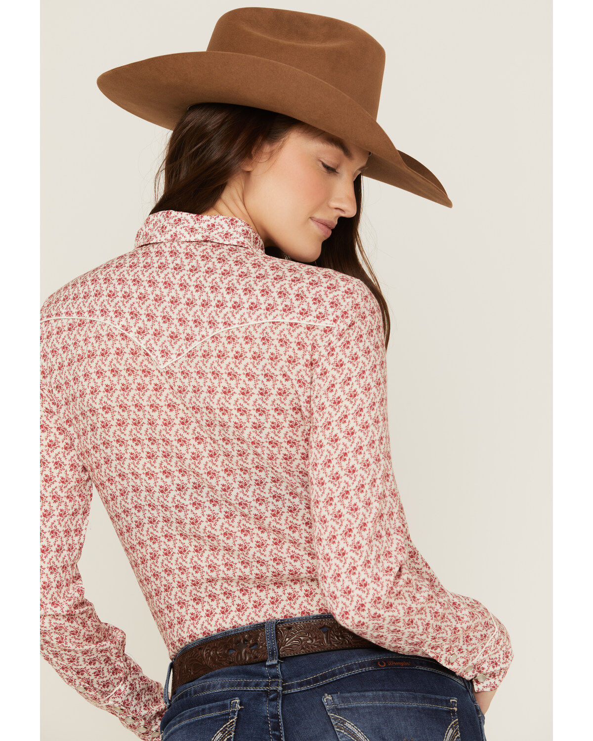 Image #4 - Stetson Women's Floral Print Long Sleeve Pearl Snap Western Shirt, Red, hi-res